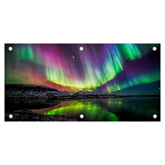 Aurora Borealis Polar Northern Lights Natural Phenomenon North Night Mountains Banner And Sign 6  X 3  by Grandong