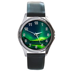 Iceland Aurora Borealis Round Metal Watch