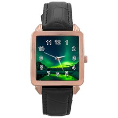 Iceland Aurora Borealis Rose Gold Leather Watch 