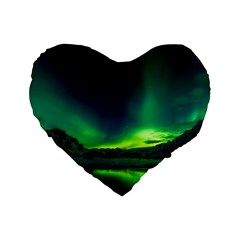 Iceland Aurora Borealis Standard 16  Premium Flano Heart Shape Cushions