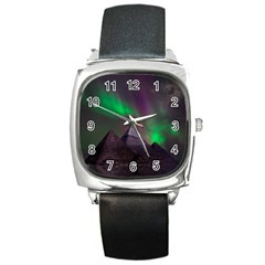 Aurora Northern Lights Phenomenon Atmosphere Sky Square Metal Watch by Grandong