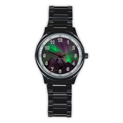 Aurora Northern Lights Phenomenon Atmosphere Sky Stainless Steel Round Watch by Grandong