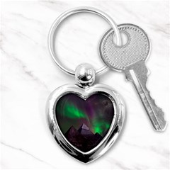 Aurora Stars Sky Mountains Snow Aurora Borealis Key Chain (heart) by Grandong