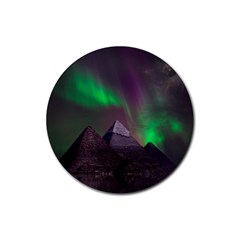 Aurora Stars Sky Mountains Snow Aurora Borealis Rubber Coaster (round) by Grandong