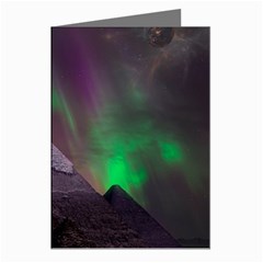 Aurora Stars Sky Mountains Snow Aurora Borealis Greeting Cards (pkg Of 8) by Grandong