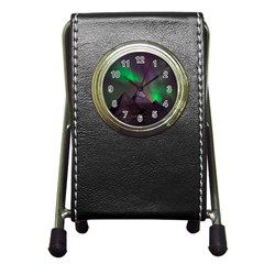 Aurora Stars Sky Mountains Snow Aurora Borealis Pen Holder Desk Clock by Grandong