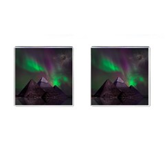 Aurora Stars Sky Mountains Snow Aurora Borealis Cufflinks (square) by Grandong