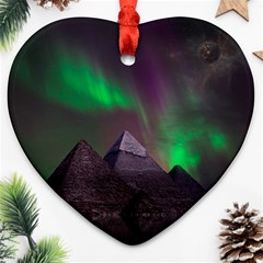 Aurora Stars Sky Mountains Snow Aurora Borealis Heart Ornament (two Sides) by Grandong