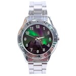 Aurora Stars Sky Mountains Snow Aurora Borealis Stainless Steel Analogue Watch Front