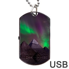 Aurora Stars Sky Mountains Snow Aurora Borealis Dog Tag Usb Flash (one Side) by Grandong