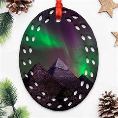 Aurora Stars Sky Mountains Snow Aurora Borealis Oval Filigree Ornament (two Sides) by Grandong