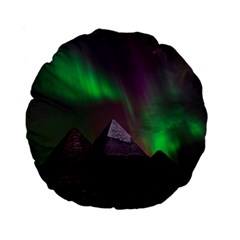 Aurora Stars Sky Mountains Snow Aurora Borealis Standard 15  Premium Round Cushions by Grandong