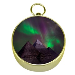 Aurora Stars Sky Mountains Snow Aurora Borealis Gold Compasses by Grandong