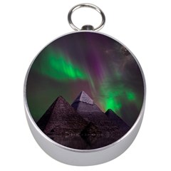 Aurora Stars Sky Mountains Snow Aurora Borealis Silver Compasses by Grandong