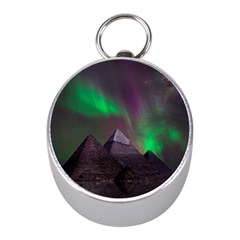 Aurora Stars Sky Mountains Snow Aurora Borealis Mini Silver Compasses by Grandong