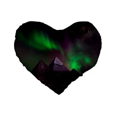 Aurora Stars Sky Mountains Snow Aurora Borealis Standard 16  Premium Flano Heart Shape Cushions by Grandong