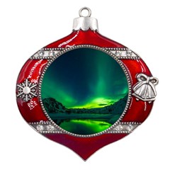 Iceland Aurora Borealis Metal Snowflake And Bell Red Ornament