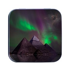 Aurora Stars Sky Mountains Snow Aurora Borealis Square Metal Box (black) by Grandong