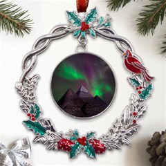 Aurora Stars Sky Mountains Snow Aurora Borealis Metal X mas Wreath Holly Leaf Ornament by Grandong