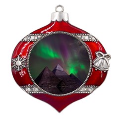 Aurora Northern Lights Celestial Magical Astronomy Metal Snowflake And Bell Red Ornament by Grandong