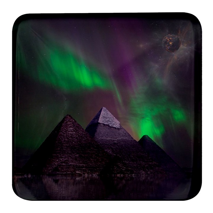 Fantasy Pyramid Mystic Space Aurora Square Glass Fridge Magnet (4 pack)