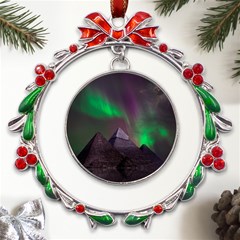 Fantasy Pyramid Mystic Space Aurora Metal X mas Wreath Ribbon Ornament by Grandong