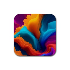 Colorful Fluid Art Abstract Modern Rubber Coaster (square) by Ravend