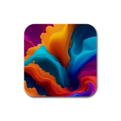 Colorful Fluid Art Abstract Modern Rubber Square Coaster (4 Pack) by Ravend