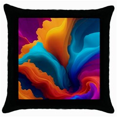 Colorful Fluid Art Abstract Modern Throw Pillow Case (black) by Ravend