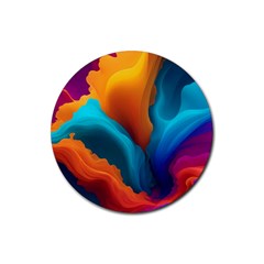 Colorful Fluid Art Abstract Modern Rubber Coaster (round) by Ravend