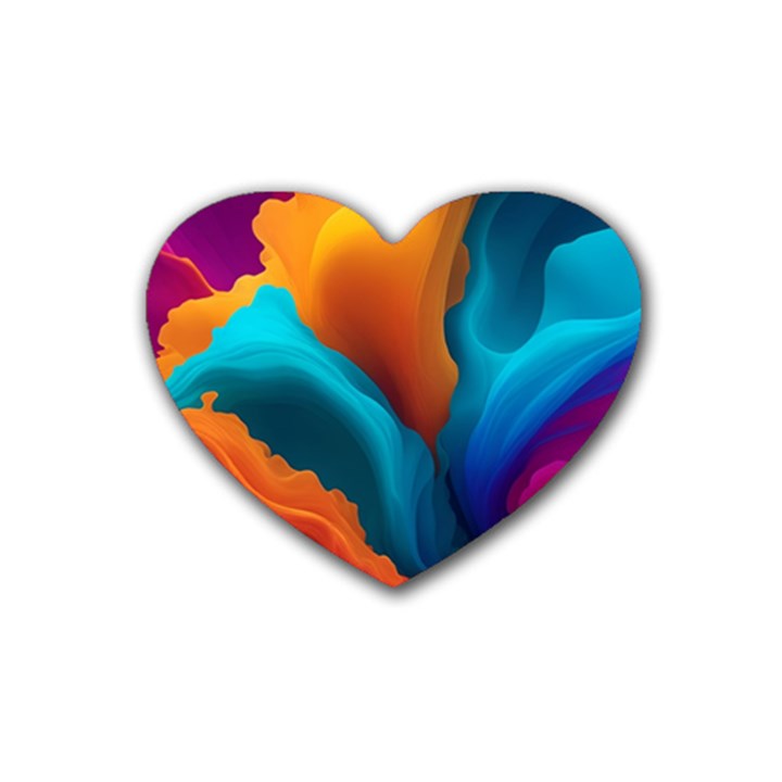 Colorful Fluid Art Abstract Modern Rubber Coaster (Heart)