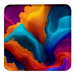 Colorful Fluid Art Abstract Modern Square Glass Fridge Magnet (4 Pack) by Ravend