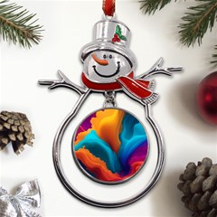 Colorful Fluid Art Abstract Modern Metal Snowman Ornament by Ravend