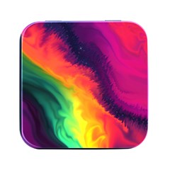 Rainbow Colorful Abstract Galaxy Square Metal Box (black)