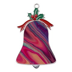 Stars Shimmering Galaxy Ocean Metal Holly Leaf Bell Ornament