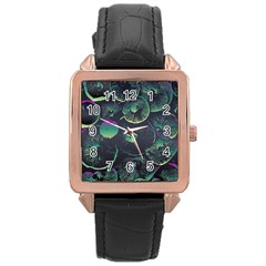 Psychedelic Mushrooms Background Rose Gold Leather Watch  by Ravend