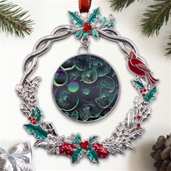 Psychedelic Mushrooms Background Metal X mas Wreath Holly Leaf Ornament