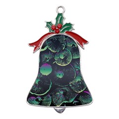 Psychedelic Mushrooms Background Metal Holly Leaf Bell Ornament by Ravend