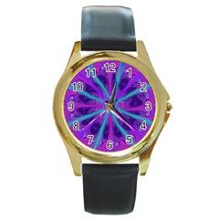 Wallpaper Tie Dye Pattern Round Gold Metal Watch by Ravend