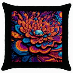 Flowers Painting Throw Pillow Case (black) by Ravend