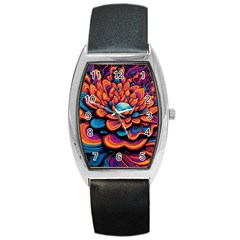 Flowers Painting Barrel Style Metal Watch by Ravend