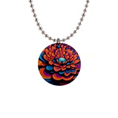 Flowers Painting 1  Button Necklace by Ravend