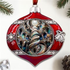 Fantasy Psychedelic Building Spiral Metal Snowflake And Bell Red Ornament