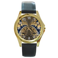 Fractal Spiral Infinite Psychedelic Round Gold Metal Watch by Ravend