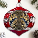 Fractal Spiral Infinite Psychedelic Metal Snowflake And Bell Red Ornament Front