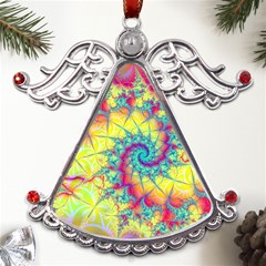 Fractal Spiral Abstract Background Metal Angel with Crystal Ornament