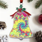 Fractal Spiral Abstract Background Metal Holly Leaf Bell Ornament Front