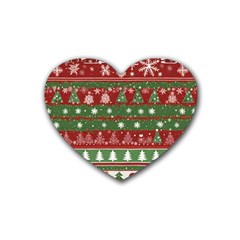 Christmas Decoration Winter Xmas Pattern Rubber Coaster (heart) by Vaneshop