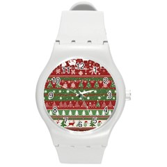 Christmas Decoration Winter Xmas Pattern Round Plastic Sport Watch (m) by Vaneshop