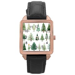 Christmas Trees Rose Gold Leather Watch  by Vaneshop